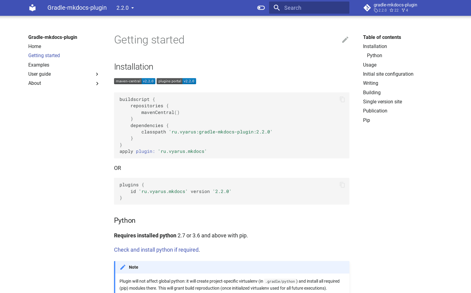 Mkdocs Gradle plugin release